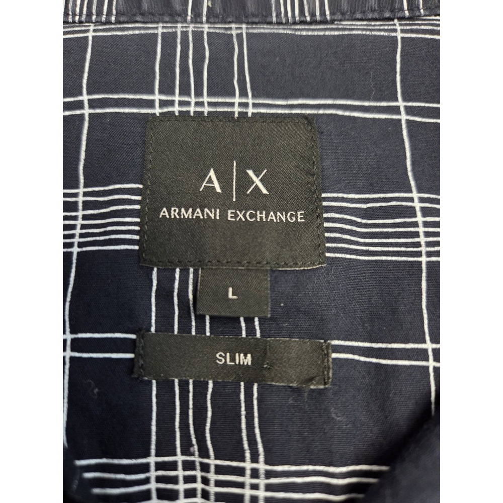 Armani Exchange Men's Long Sleeve Button Down Shirt Slim Fit Navy Blue Sz L - Picture 4 of 12